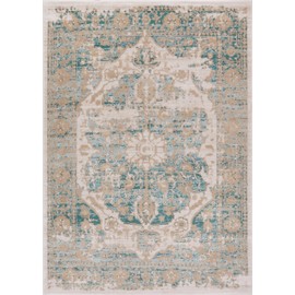 Well Woven Kensington Maxwell Blue Modern Medallion Antique Vintage Distressed Area Rug 3'11" x 5'3"