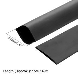 sourcing map Heat Shrink Tubing 40mm Dia 15m Length 2:1 Heat Shrink Wrap Cable Sleeve Tube Black