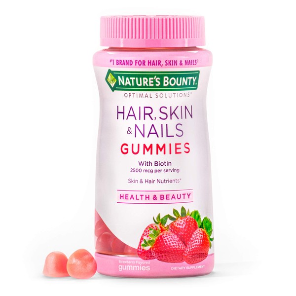 Nature's Bounty Hair Skin and Nails Vitamins with Biotin & Vitamin C Optimal Solutions, Hair Skin and Nails Gummies - Strawberry Flavored, 80 Gummies (3 Pack ) 80 Count