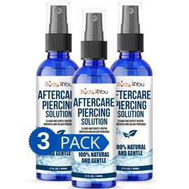 BodyJ4You Piercing Aftercare Spray - Saline Cleaning Solution Nose Belly Ear Piercing Cleaner - Wound Wash Keloid Treatment Piercing Bump Removal - Natural Sea Salt Aloe Rosemary - Pack of 3