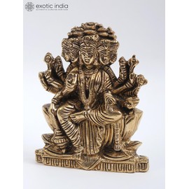 Exotic India 3" Small Goddess Gayatri Seated on Lotus | Flat Brass Statue
