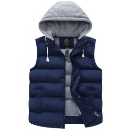 wantdo Men's Thick Puffer Vest Waterproof Hooded Winter Vest (Blue, Medium)