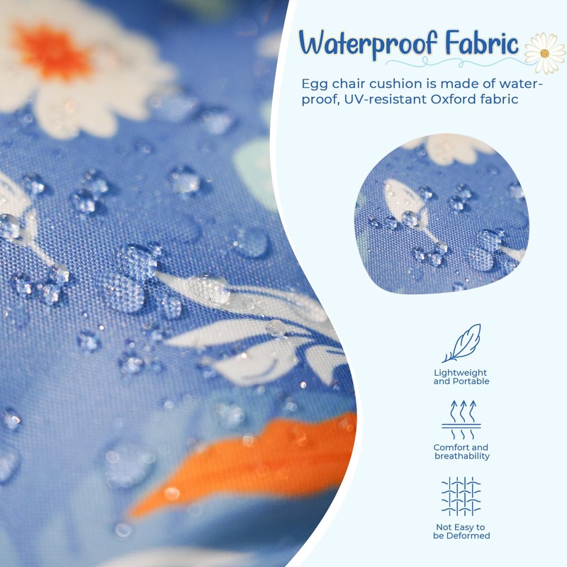 Uthem Waterproof Egg Chair Cushion Replacement 47x31.5x4.7 inch Thicken Hanging