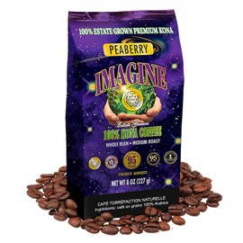 Imagine Kona Peaberry Rare Coffee Beans | Top Grade Air Roasted | Medium Dark Roast - 8 ounce