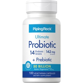 Piping Rock Piping Rock Probiotic and Prebiotic for Women and Men | 50 Billion CFU | 100 Capsules | Ultimate 14 Strain Supplement | Vegetarian, Non-GMO, Gluten Free
