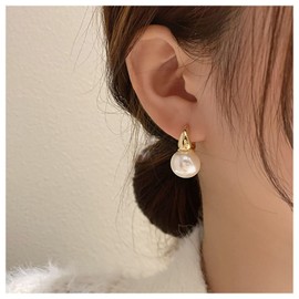 Inilbran Boho Pearl Hoop Earrings, Gold Baroque Pearl Earrings, Vintage Pearl Earrings, Minimalist Pearls, Wedding Earrings, Jewellery for Women and Girls