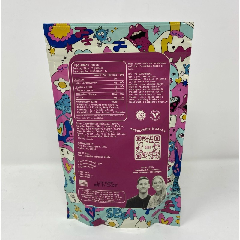 SuperMush Daily Sleep Mushroom Vegan Supplement Gummies - 60ct/30 Servings