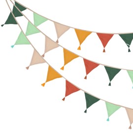 PATIKIL Pennant Banner Flags with Tassel 2 Pcs, 10Pcs Double-Side Fabric Cotton Triangle Flags 8.5Ft Bunting Pennant Garland for Birthday Party Wedding Room Decor, Dark Colors Series