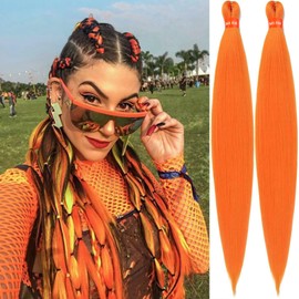 Orange Pre Stretched Braiding Hair Colorful 30 Inch 2 Packs Festival Yaki Texture Braid Hair Extensions Easy to Use