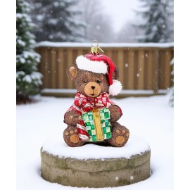 MacKenzie-Childs Courtly Check Teddy Bear Ornament Glass Handmade Christmas Decoration Hanging Indoor Garden DecorSize: one-size, color: Multi