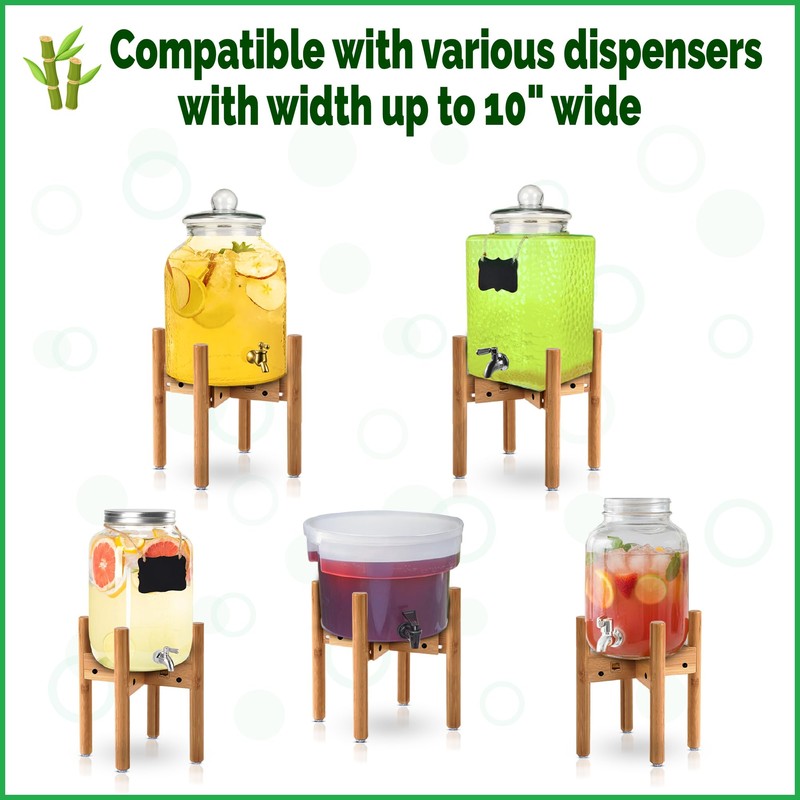 ZPirates Drink Dispenser Bamboo Stand/Holder - Adjustable, Holds Dispensers for