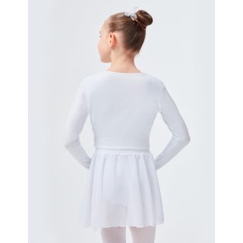 tanzmuster Children's Ballet Long-Sleeved Top Mia in Wrap Look Made from Extra Soft Cotton Fabric in Pink, White, Black, Cerise Pink, Light Blue, Purple, white, 140/146