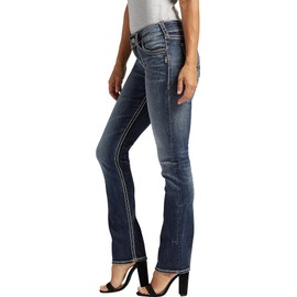 Silver Jeans Co. Women's Suki Mid Rise Curvy Fit Straight Leg Jeans, Dark Blue Wash, 30W x 30L