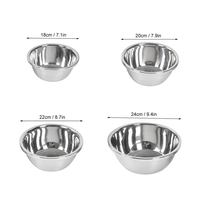 4PCS Stainless Steel Mixing Bowl Set Thickened Soup Bowl Non