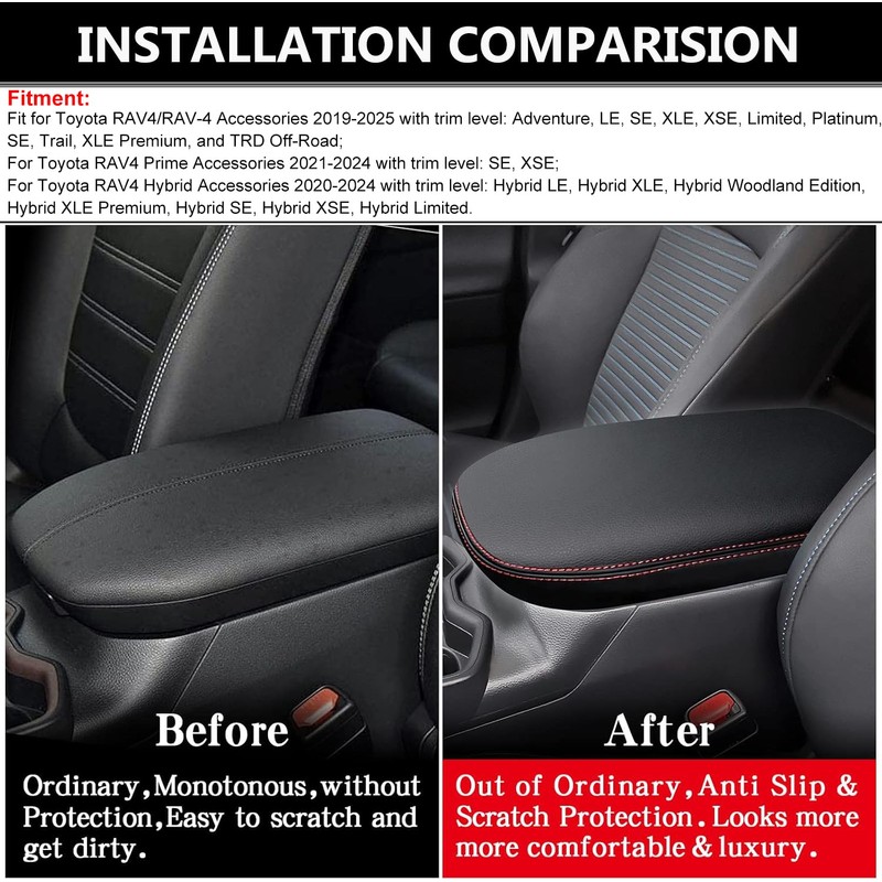 Auprite Center Console Armrest Cover for Toyota RAV4 2019-2025, Auto