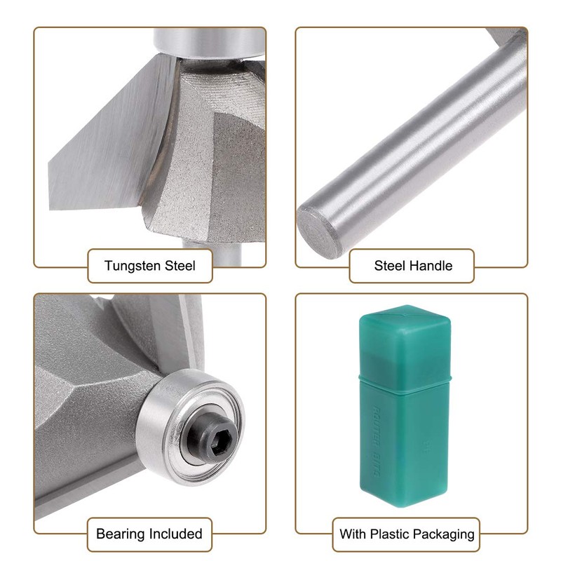 sourcing map Chamfer Router Bit 45 Degree 1/4" Shank 2/3"