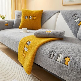 Bobomon Sherpa Fleece Sofa Couch Cover Non Slip Soft Warm Plush Corner Sectional Sofa Slipcover Fuzzy Faux Fur Covers for Dogs Pets Kids