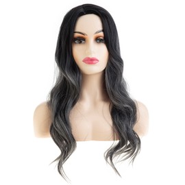 Baruisi Long Wavy Black Grey Wig Synthetic Natural Middle Part Cosplay Costume Hair Wigs for Women