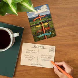 Maine, Signpost, Meadow (4x6 Birch Wood Postcards, 2-Pack Stationary, Rustic Home Wall Decor)