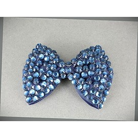 Dark Blue BOW 3.5" Wide Faceted Crystals Barrette Hair Clip Gator Claw Fabric Fashion hair Accessories for Women