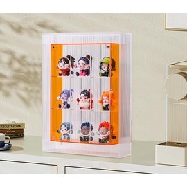 Display Case Clear Acrylic Collection Box Stones Storage Display Case Mineral Crystal Collectibles Holder Organizer Showcase Shelves Display Case for Figures with Lid Clear and Orange