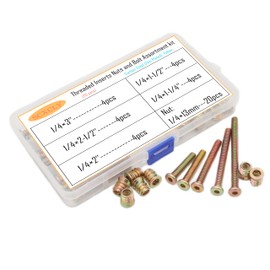 SCXCLY 20 Sets Threaded Inserts Nuts and Bolt Assortment kit, Furniture Bolts Barrel Nuts Kit, 5 Sizes(1/4 x 1-1/4''~3''), Carbon Steel (Zinc Plated), Yellow