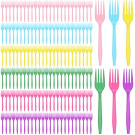 Pastel Plastic Fork - 150 Pcs Disposable Cutlery Set in 6 Macaron Colors Heavy-Duty Utensils for Birthday Wedding Party Supplies, 6.3 Inches