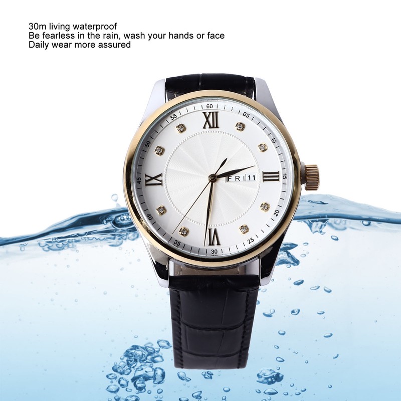 Men Quartz Watch Double Calendar Accurate Time PU Leather Strap