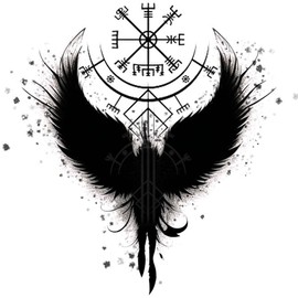 Dopetattoo 6 Sheets Temporary Tattoo Helm of Awe Viking Symbol Viking Fake Tattoos Norse Wing Tattoos Neck Chest for Women Men Adults(No more Sticky)