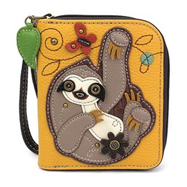 CHALA Zip Around Wallet, Wristlet, 8 Credit Card Slots, Sturdy Pu Leather - Sloth - Yellow
