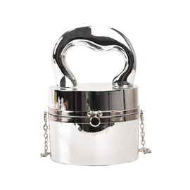 Tasysain Women Acrylic Evening Bucket Bag Shiny Bucket Cylindrical Thick Handle Clutch Unique Niche Prom Crossbody Handbag, Silver