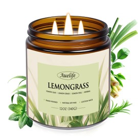 Lemongrass Scented Candle | 3-Wick Jar Candle - 12oz Natural Soy Wax - Citronella Scent for Indoor Outdoor Use, Long Lasting Aromatherapy Gifts for Relaxation, 50+ Hour Burn