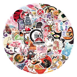Watercolor Japan Water Bottle Stickers,110 PCS Japanese City Stickers Pack for Laptop Phone Skateboard Bicycle Luggage Car Guitar,Waterproof Aesthetic Vinyl Stickers Gifts for Teens Children Girls