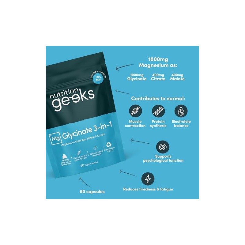 Magnesium Glycinate 3-in-1 Complex - 1800mg Supplements as Bisglycinate, Citrate