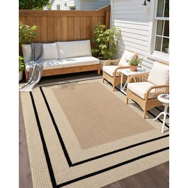 Color&Geometry Jute Rug Indoor Outdoor 4x6,5mm Hand Woven Natural Fiber Area Rug with Double Black Border, Easy to Clean Modern and Geometric Decor for Patio, Deck, Living Room, Bedroom, Dining Room