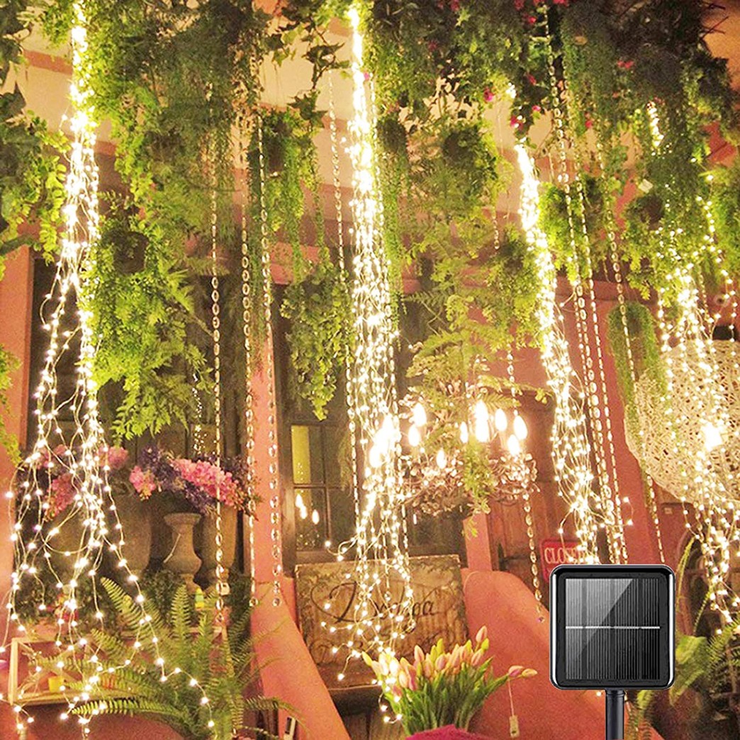 220 LED Solar Firefly Bunch Lights, 8 Flashing Modes , Fairy Copper Wire Waterproof String Lights, Decorative Vine Solar Watering Can Lights, Outdoor Garden Christmas Decor Lights (Warm White)