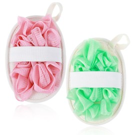 Loofah Exfoliating, 2Pcs Natural Green Pink Loofah, Reusable & Washable Loofa, Ideal for Body Scrubbing Gentle Exfoliation for Women & Men Shower Bath