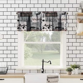 SHElifestyle Rustic Bear Moose Deer Window Valance Curtain, Retro Pine Tree Cabin Country Lodge Camping Vintage Tribal Aztec Window Treatment Valances for Home Kitchen Café Décor 54'x18', 1 Panel