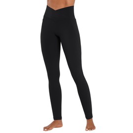 Sunzel Butt Lifting Scrunch Leggings for Women with Pockets No Front Seam Crossover Workout Booty Yoga Pants Tummy Control 28" Inseam Black Small