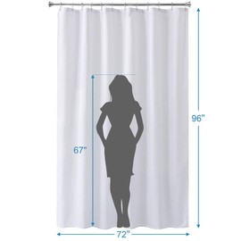 Amazer Extra Long Shower Curtain Liner Washable, 72 x 96 Inches, Fabric White Shower Liner with 2 Bottom Stones, Waterproof 2-in-1 Shower Curtain and Liner, 12 Grommet Holes, Hotel Quality, White