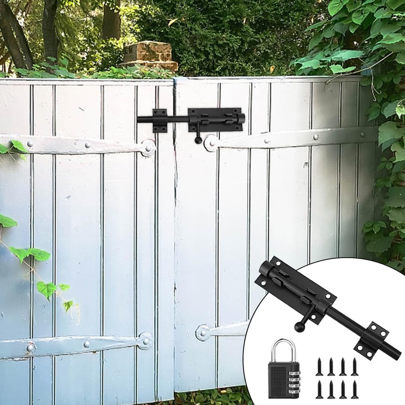 Aoreun Door Bolt Bolt with Combination Lock, Padlock, Stainless Steel