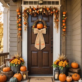 2 Pcs Fall Wreath Sash for Front Door Embroidery Monogram Pumpkin Ribbon Sash for Fall Thansgiving Yard Porch Decor (Letter L)