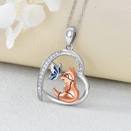 URONE Penguin/Wolf/Pig/Fox/Sloth/Cat/Elephant Necklace 925 Sterling Silver Animal Pendant Jewellery Gifts for Women Mother Girlfriend Girls, Sterling Silver, Cubic Zirconia