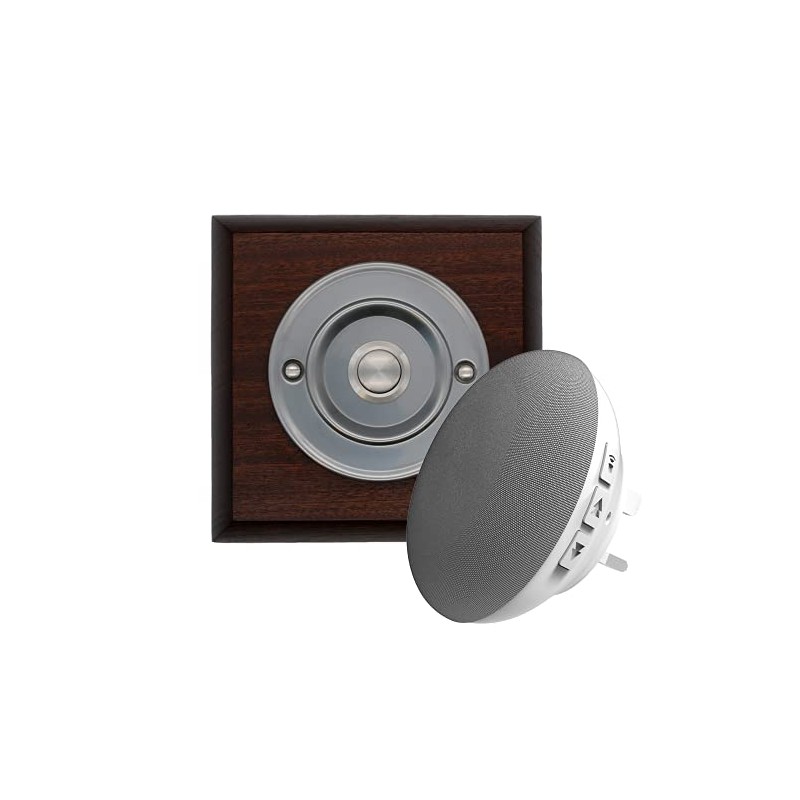 Modern Living Square Wireless Doorbell in Mahogany and Brushed Nickel