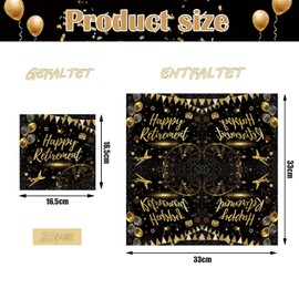 Ovanda Pack of 20 Napkins Retirement, 33 x 33 cm Napkins Retirement Decoration, Disposable Tableware Retirement Napkins Black Gold for Retirement Parties,