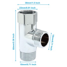 Hordion T Valve Adapter, G1/2" 3 Way Diverter Hose Fitting Tee Adapter Connector Brass Angle Valve Hose for Bath Shower Arm Toilet Bidet Sprayer Faucet, Silver