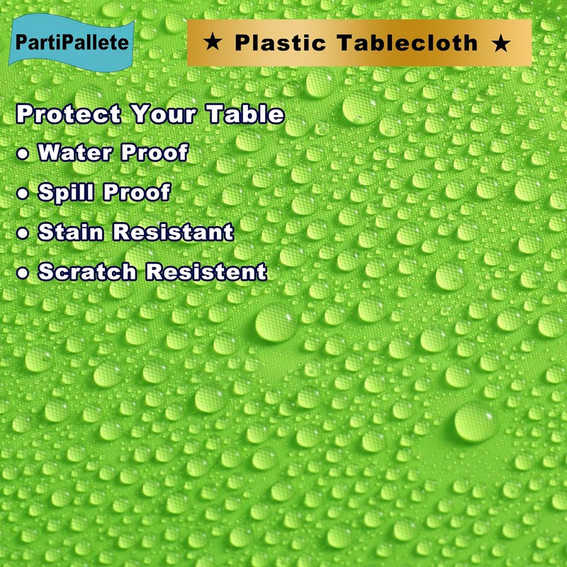 PartiPallete 3-Pack Premium Plastic Light Lime Green Tablecloth Disposable 54"