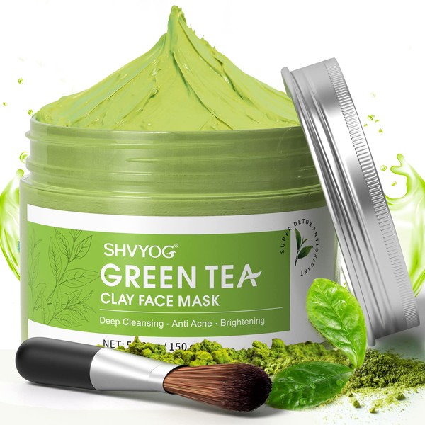 SHVYOG Green Tea Face Mask, Antioxidant Green Tea Clay Mask