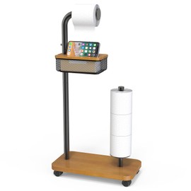 Free Standing Toilet Paper Holder with Shelf, Freestanding Tp Holder with Drawer for Wipes, No Drill, Non-Slip, Bathroom