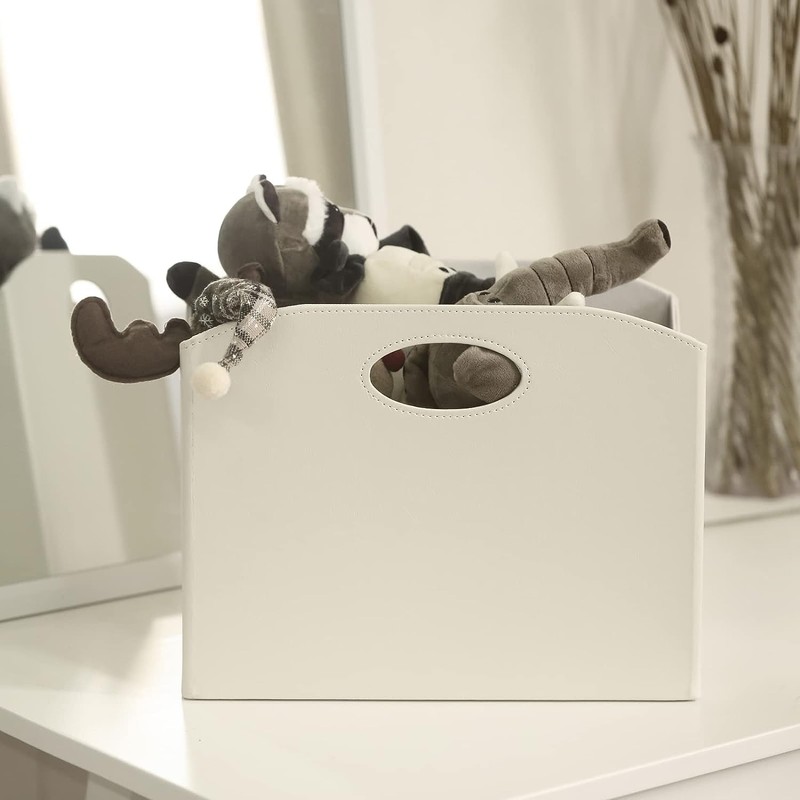 EZDeco Magazine Holder Foldable Magazine Rack Floor PU Leather File